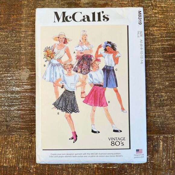 McCalls Sewing Pattern M8319 Retro 1980s Womens Skirt 5 Variations 6-14 UNCUT - Picture 1 of 2